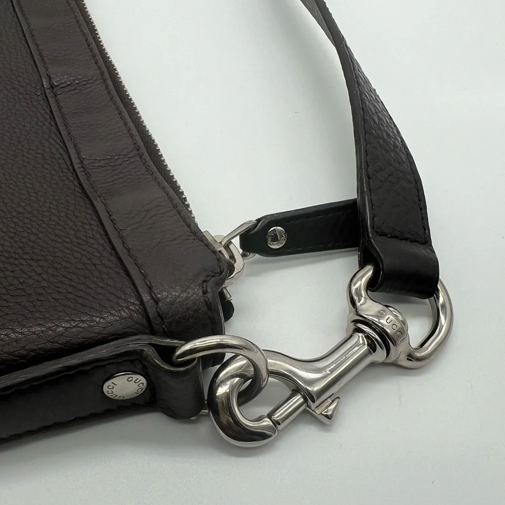 GUCCI Men's 233329 Dark Brown Pebbled Leather Adjustable Messenger Crossbody Bag - Picture 11 of 17